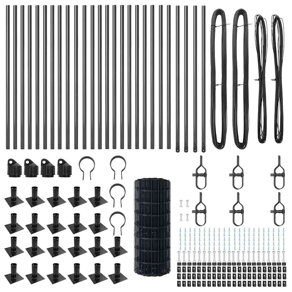 Zaun mit Pfosten Grau 0,6 x 50 m Stahl